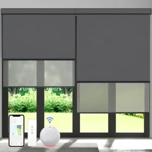 Roller blinds installed on backyard door 